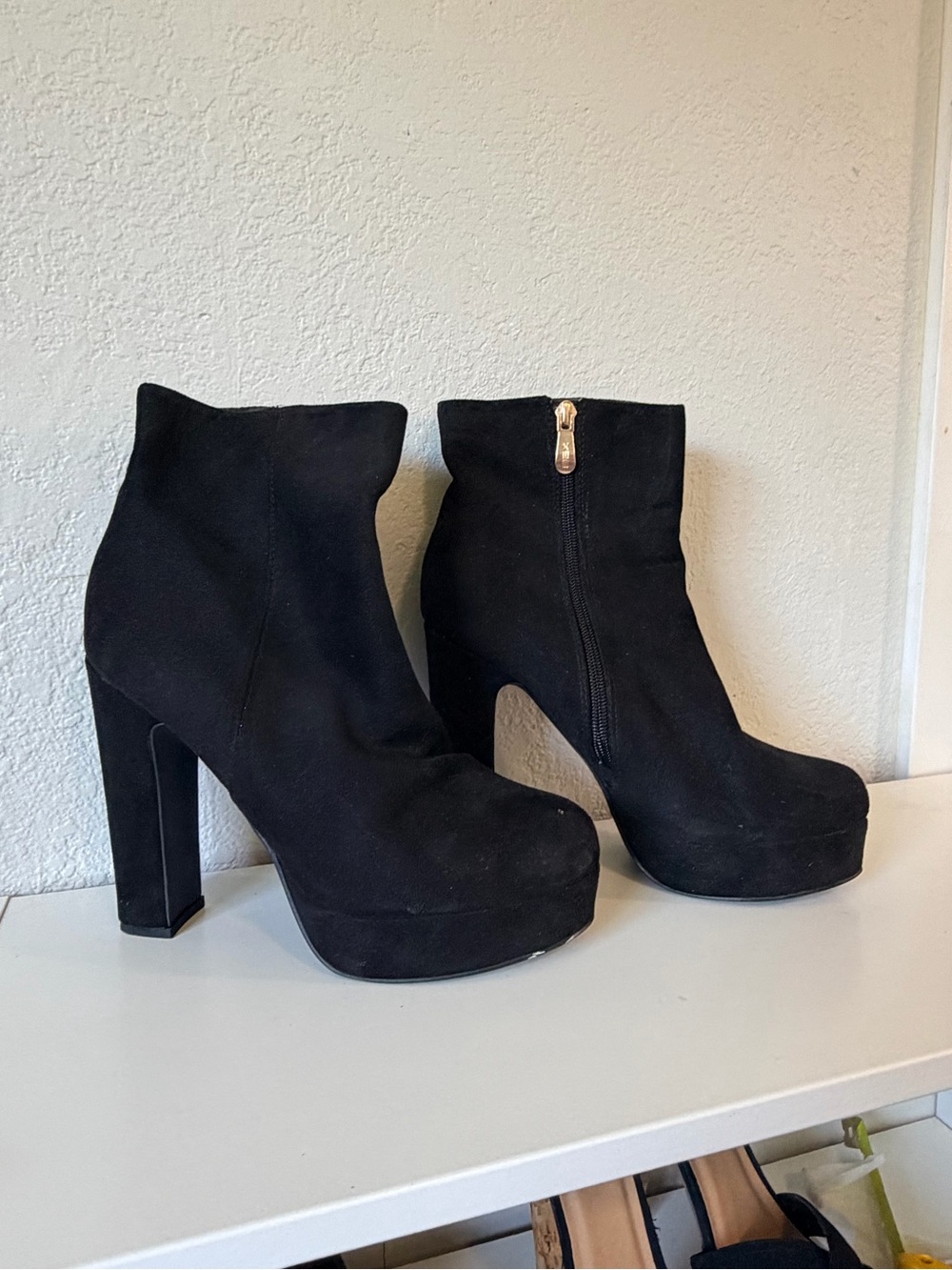 Black Platform Suede Ankle Boots - Women's High Heel Bootie